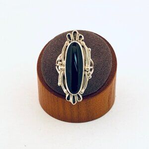 Vintage Sterling Silver Black Onyx Statement Ring Size 8 • Estate Jewelry 925